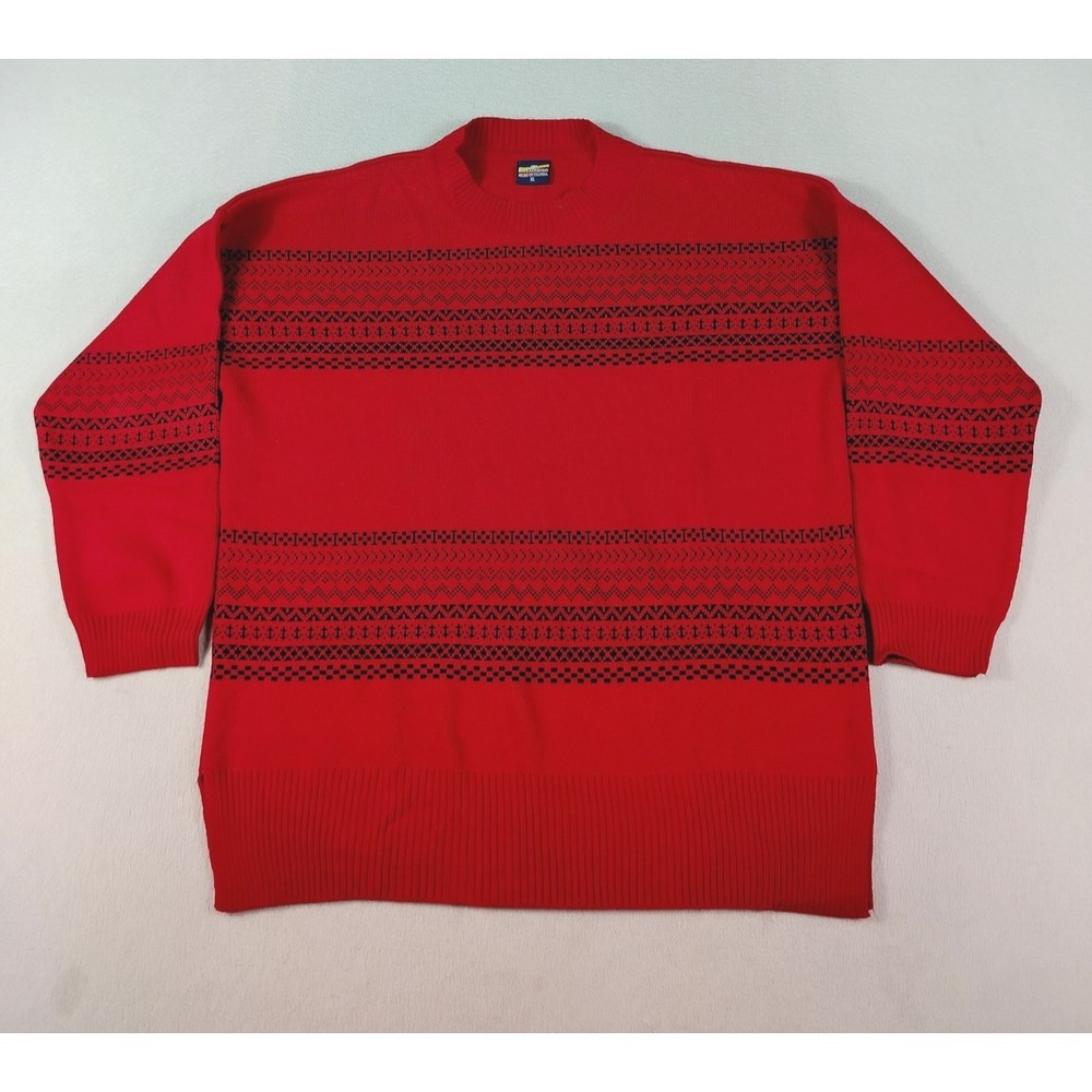Vintage Casadiego Sweater Mens XL Red Fair Isle Acrylic Grandpacore Cabincore